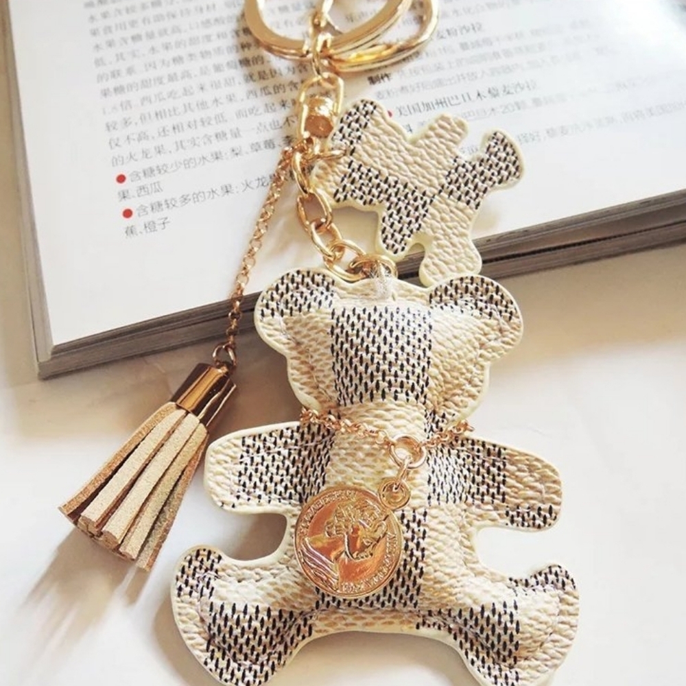 Purse Charm * White Checkered Bear Keychain * Match your bag!